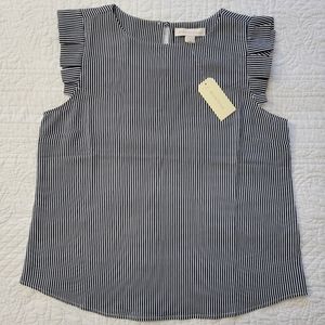 Monteau Womens Navy Blue and White stripes Blouse Size XL